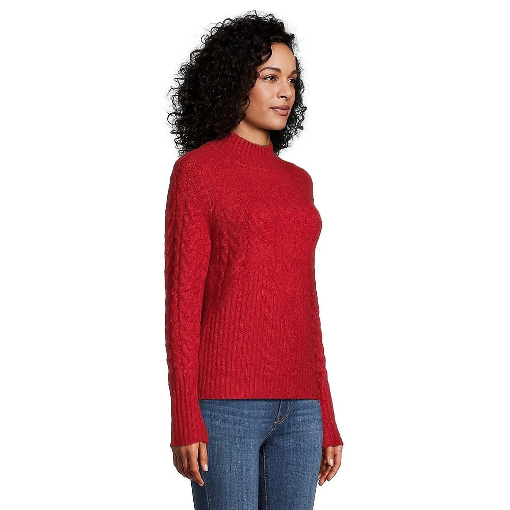 Zig-Zag Cabled Mockneck Sweater