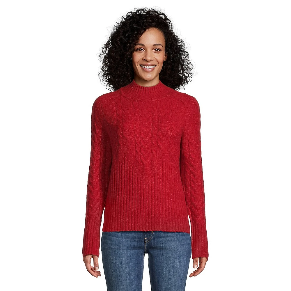 Zig-Zag Cabled Mockneck Sweater