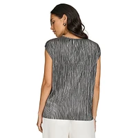 Metallic Twist-Neck Sleeveless Blouse