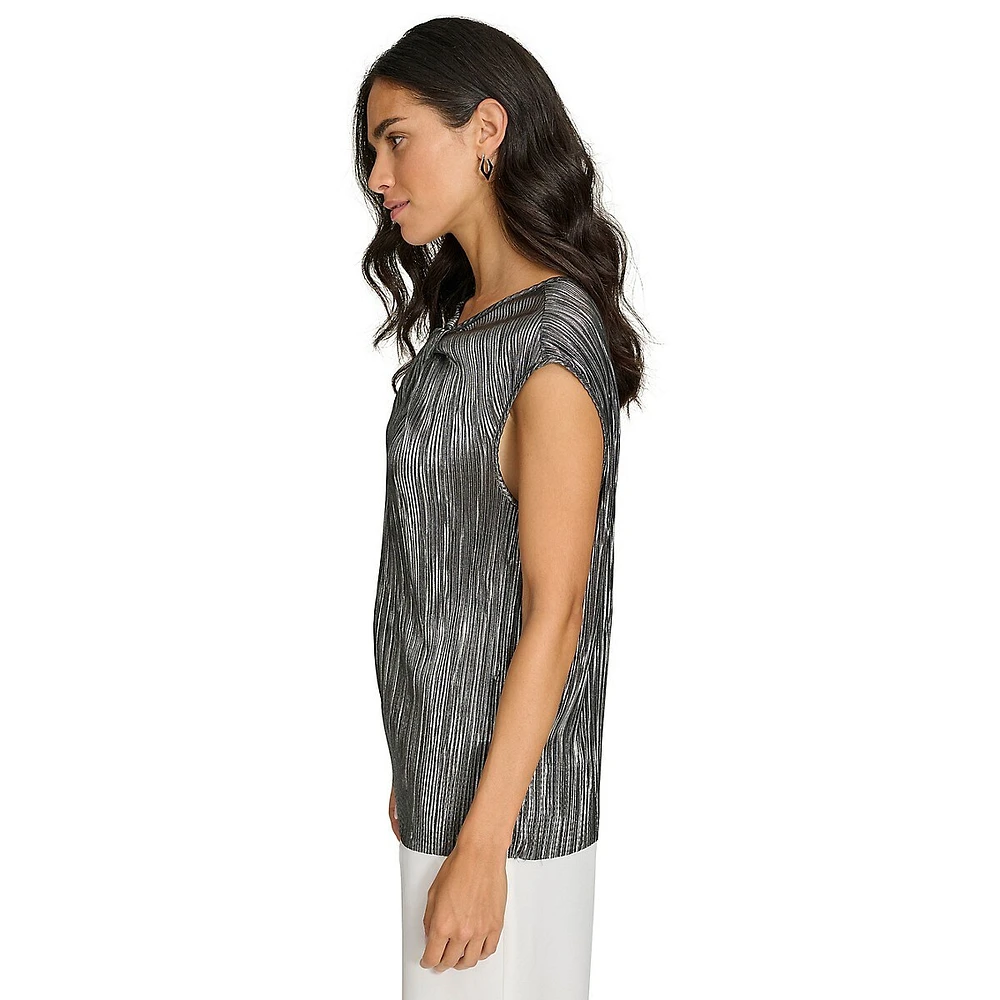 Metallic Twist-Neck Sleeveless Blouse