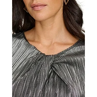 Metallic Twist-Neck Sleeveless Blouse