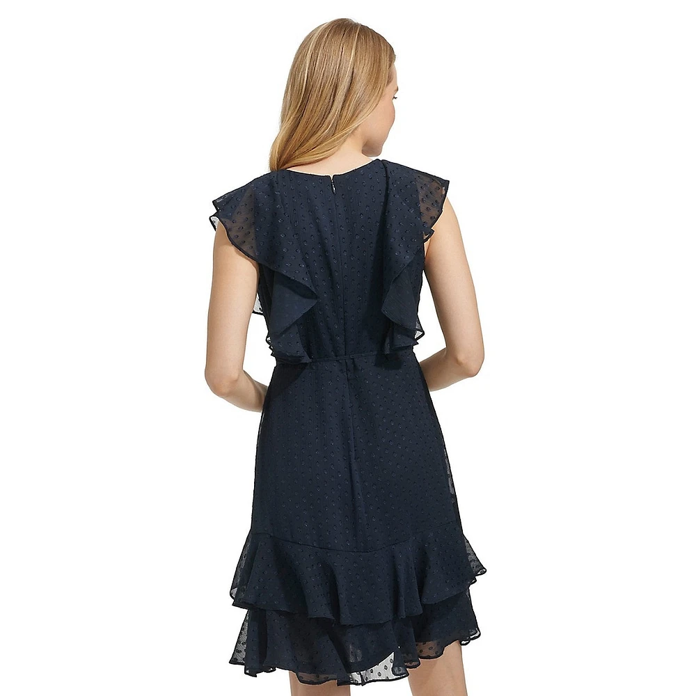 Ruffled Crinkle Chiffon Dress