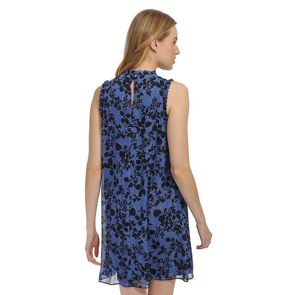 Vine-Print Crinkle Chiffon Shift Dress