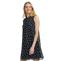 Dot-Print Crinkle Chiffon Shift Dress