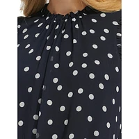 Dot-Print Crinkle Chiffon Shift Dress