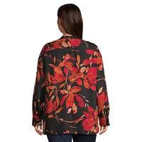 Plus Roll-Sleeve Floral Top