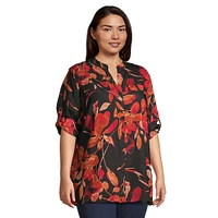 Plus Roll-Sleeve Floral Top