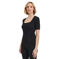 Square-Neck Ribbed Top