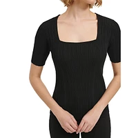 Square-Neck Ribbed Top