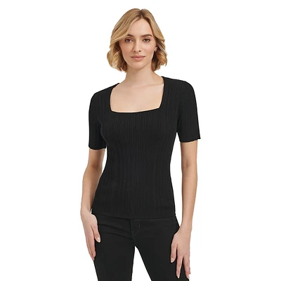 Square-Neck Ribbed Top