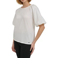 Mixed Media Puff-Sleeve Top