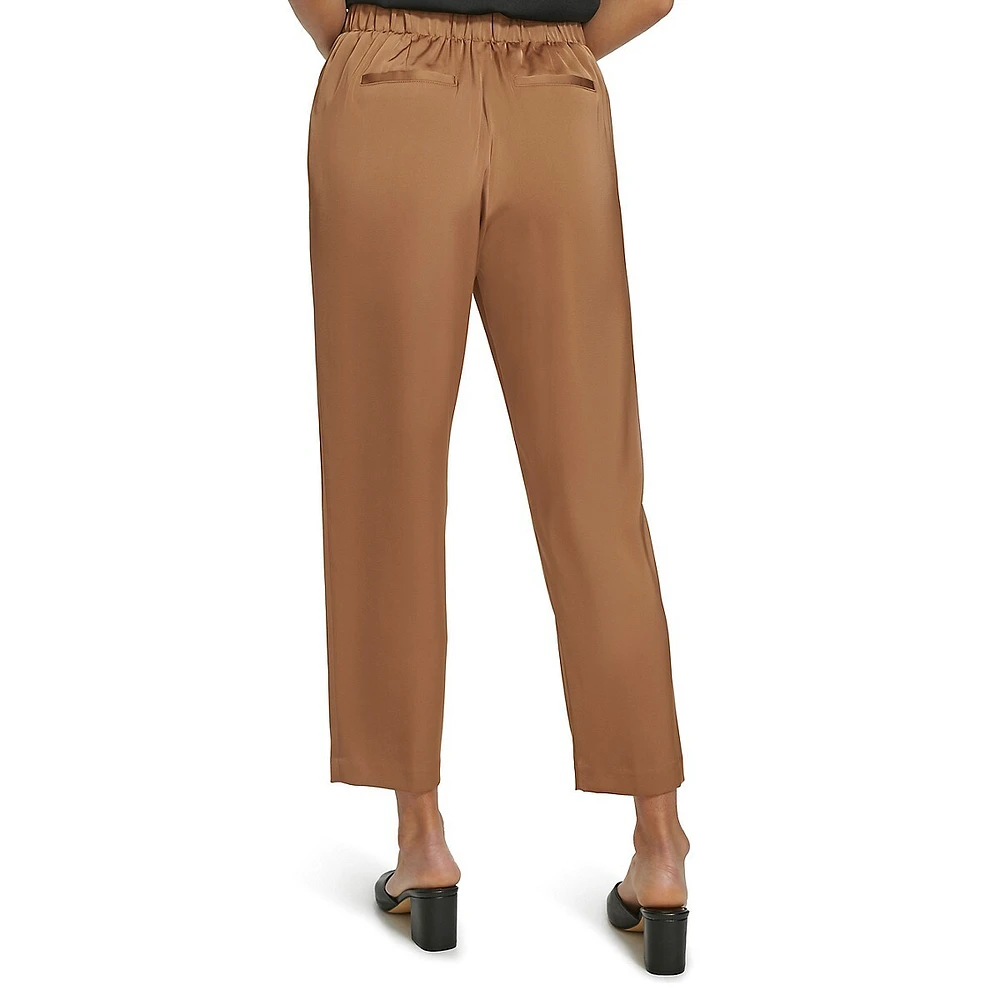 Pleated Pull-On Cropped Dress Pants