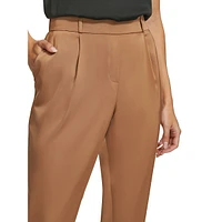 Pleated Pull-On Cropped Dress Pants