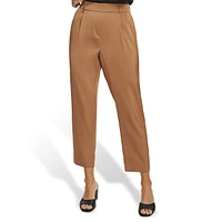 Pleated Pull-On Cropped Dress Pants