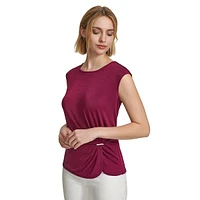 Drape Brooch Sleeveless Blouse