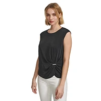 Drape Brooch Sleeveless Blouse