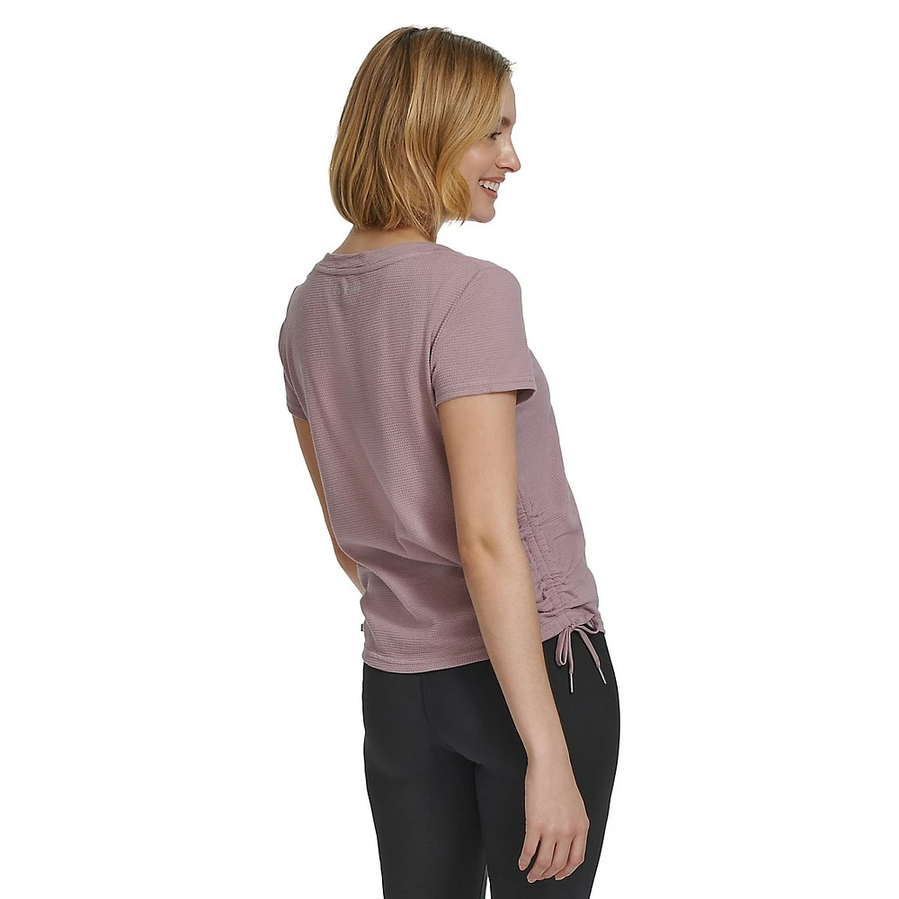 Ruched Side-Tie Piqué Mesh Top