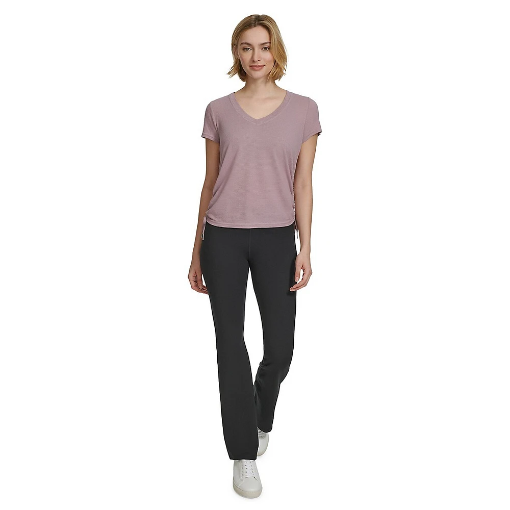 Ruched Side-Tie Piqué Mesh Top