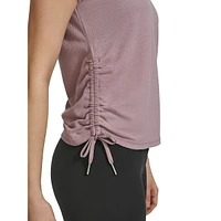 Ruched Side-Tie Piqué Mesh Top