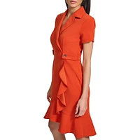 Petite Ruffled Faux Wrap Shirt Dress