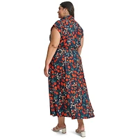 Plus Floral Dot Crepe Maxi Shirt Dress