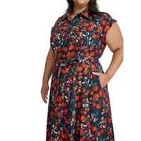 Plus Floral Dot Crepe Maxi Shirt Dress