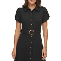 Fit-&-Flare Belted Shirt Dress