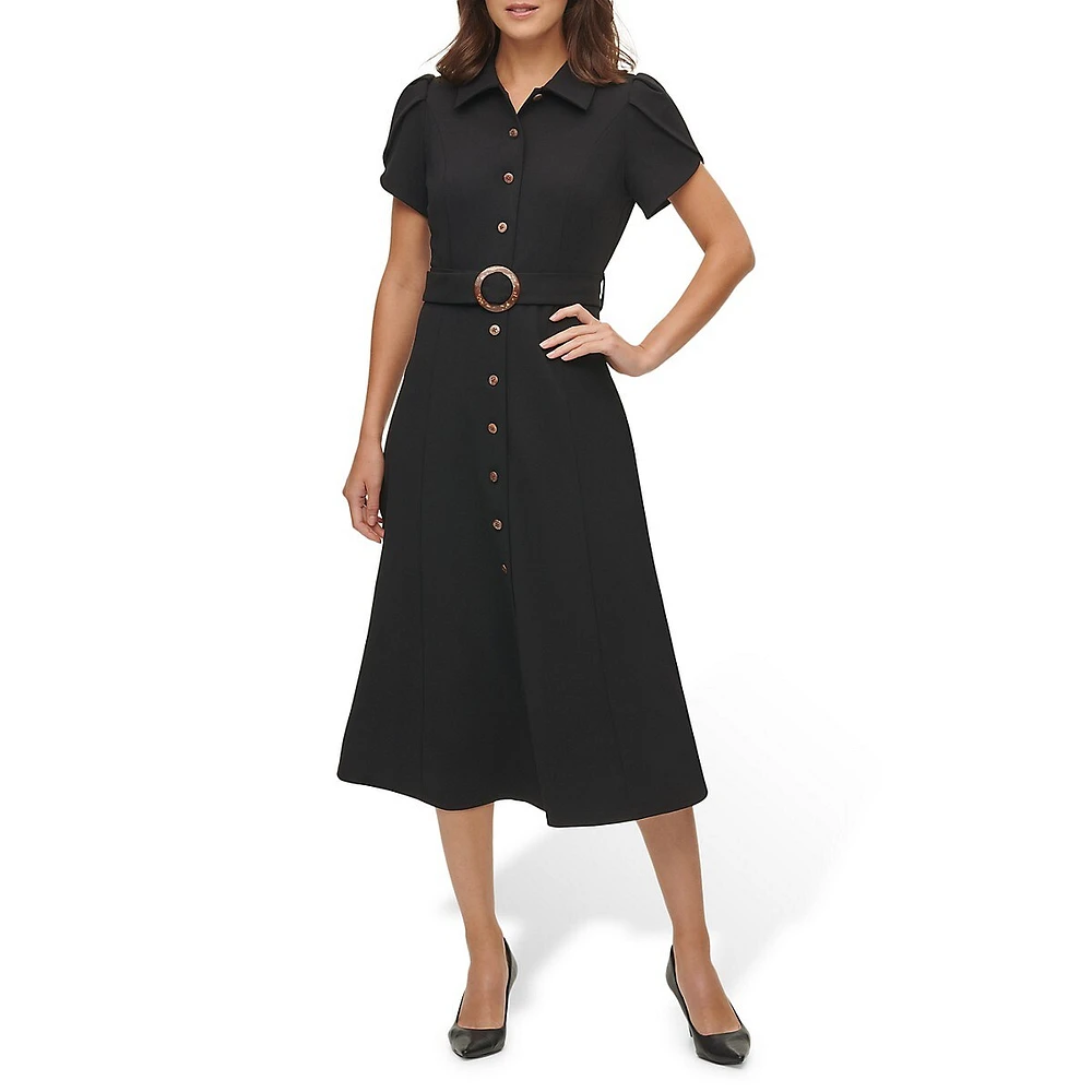 Fit-&-Flare Belted Shirt Dress