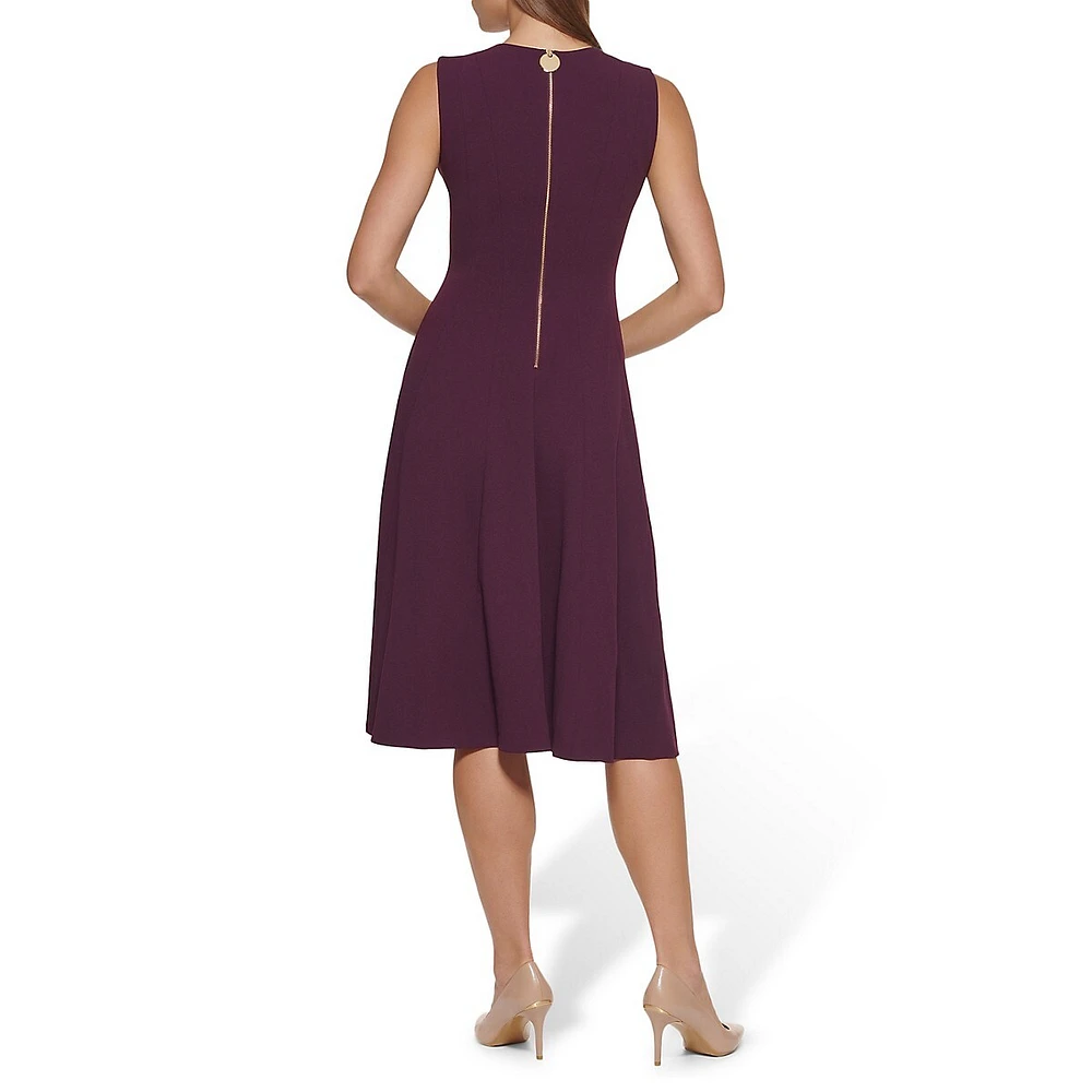 Scuba Crepe Sleeveless V-Neck Midi Dress