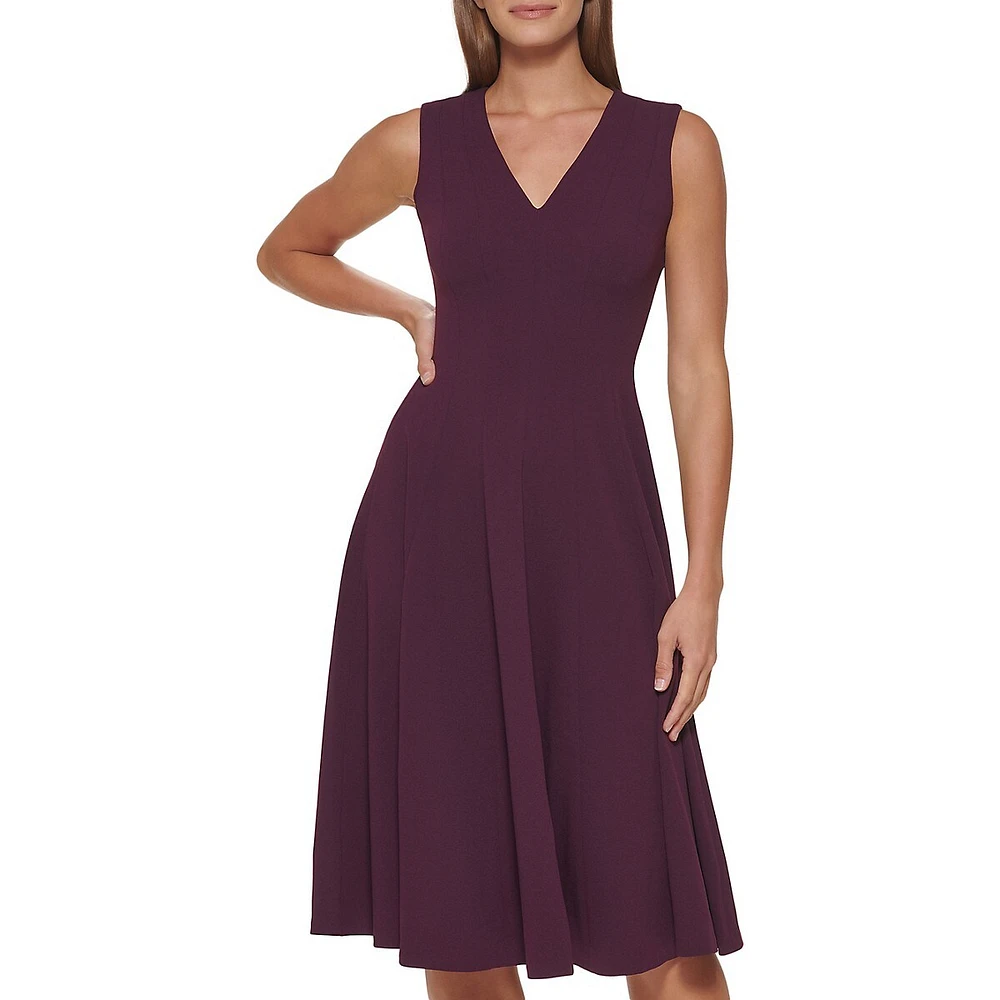 Scuba Crepe Sleeveless V-Neck Midi Dress