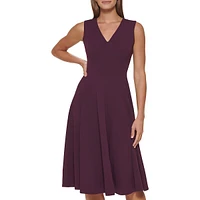 Scuba Crepe Sleeveless V-Neck Midi Dress