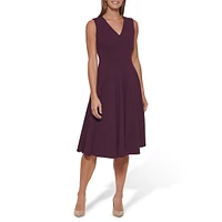 Scuba Crepe Sleeveless V-Neck Midi Dress