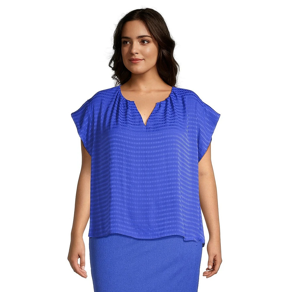 Plus Short-Sleeve Jacquard Top