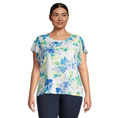 Plus Flutter-Sleep Floral Top