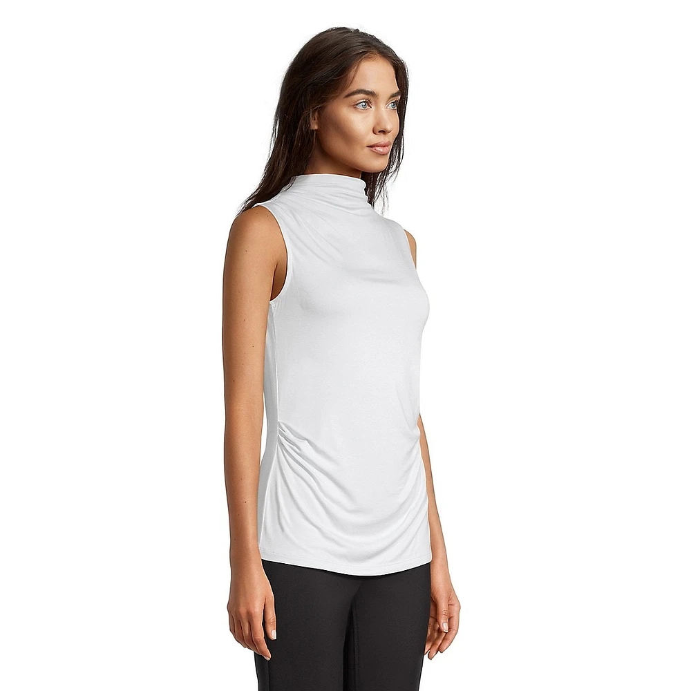 Ruched Mockneck Sleeveless Top