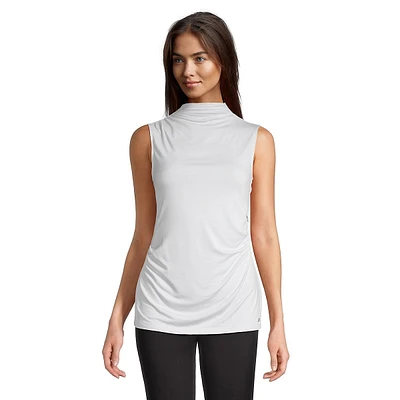 Ruched Mockneck Sleeveless Top