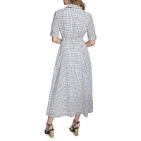 Checkered Self-Tie Midi Shirtdress