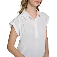 Collared Cap-Sleeve Blouse