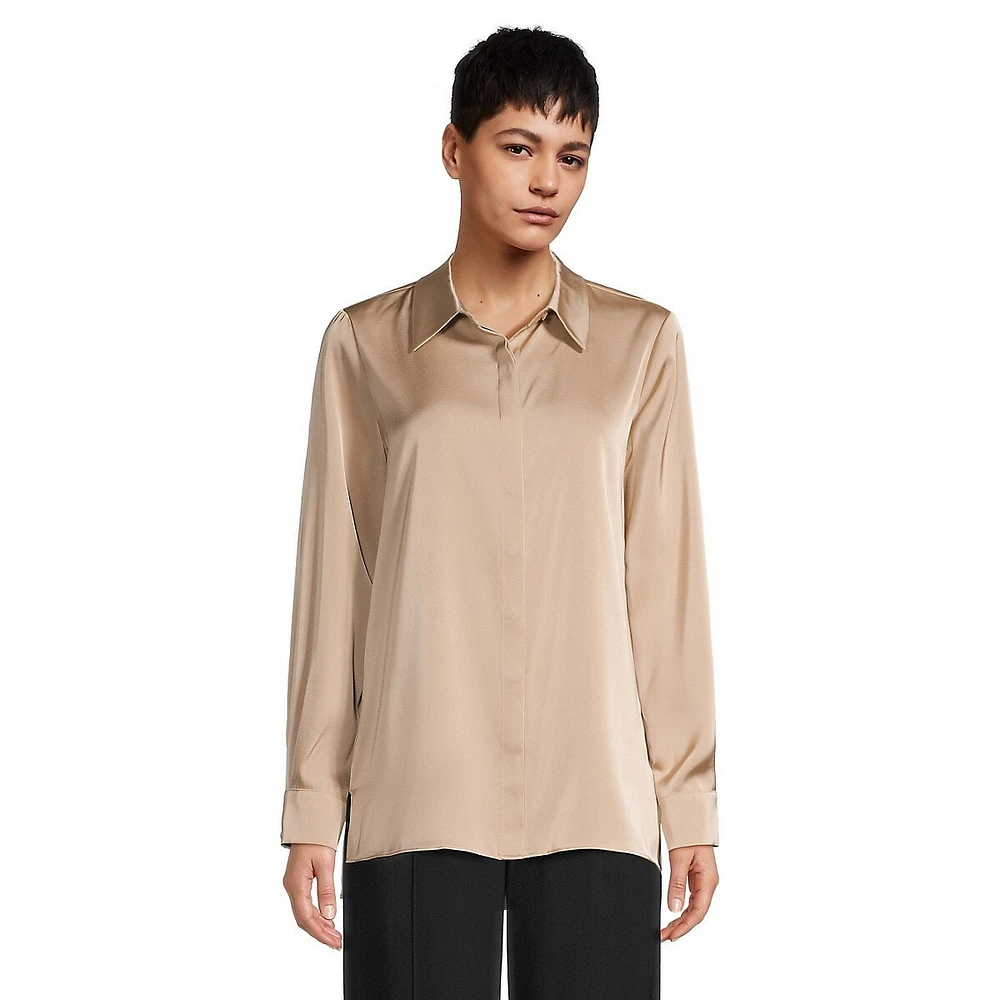 Satin-Effect High-Low Blouse