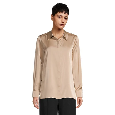 Satin-Effect High-Low Blouse