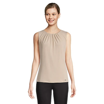 Pleated-Neckline Tank Top