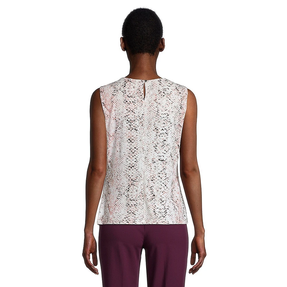 Printed Sleeveless Pleat-Neck Blouse