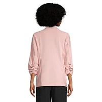 Scrunch-Button-Sleeve Blazer