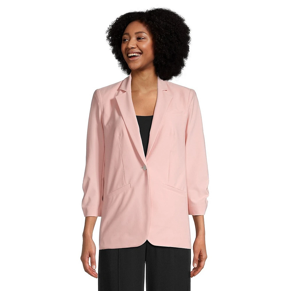 Scrunch-Button-Sleeve Blazer