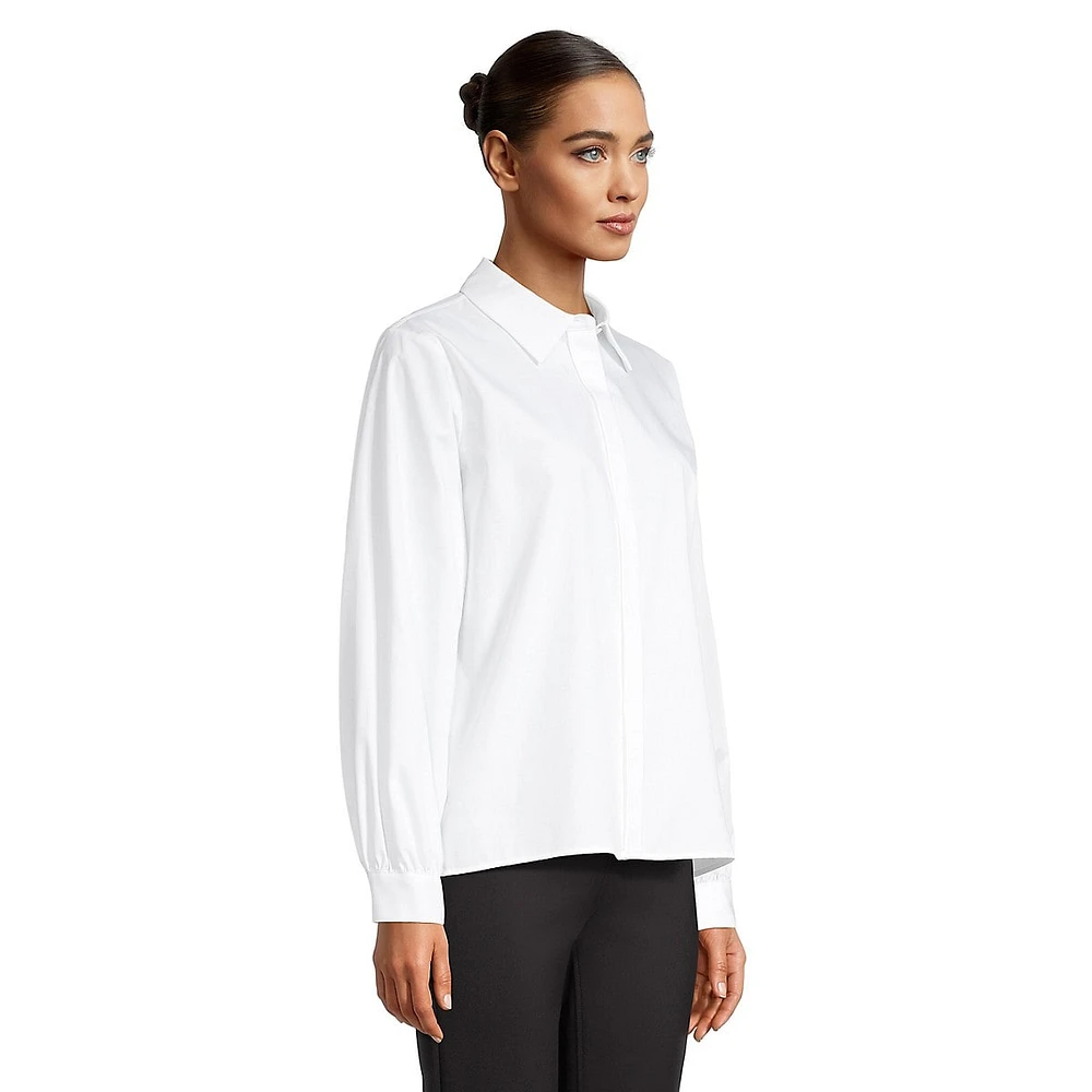 Covered-Button Collared Cotton Shirt