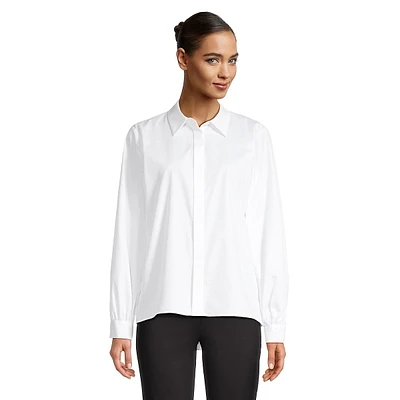 Covered-Button Collared Cotton Shirt