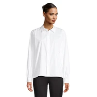 Covered-Button Collared Cotton Shirt