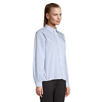 Pinstriped Covered-Button Stretch-Cotton Shirt