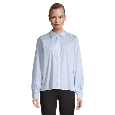 Pinstriped Covered-Button Stretch-Cotton Shirt