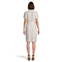 Short-Sleeve Linen-Blend Sheath Shirt Dress